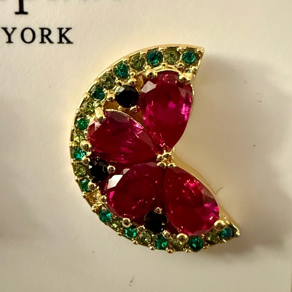 kate spade Gold-Tone Pink Petal & Green Crystal Crescent Stud Earrings - Picture 2 of 4